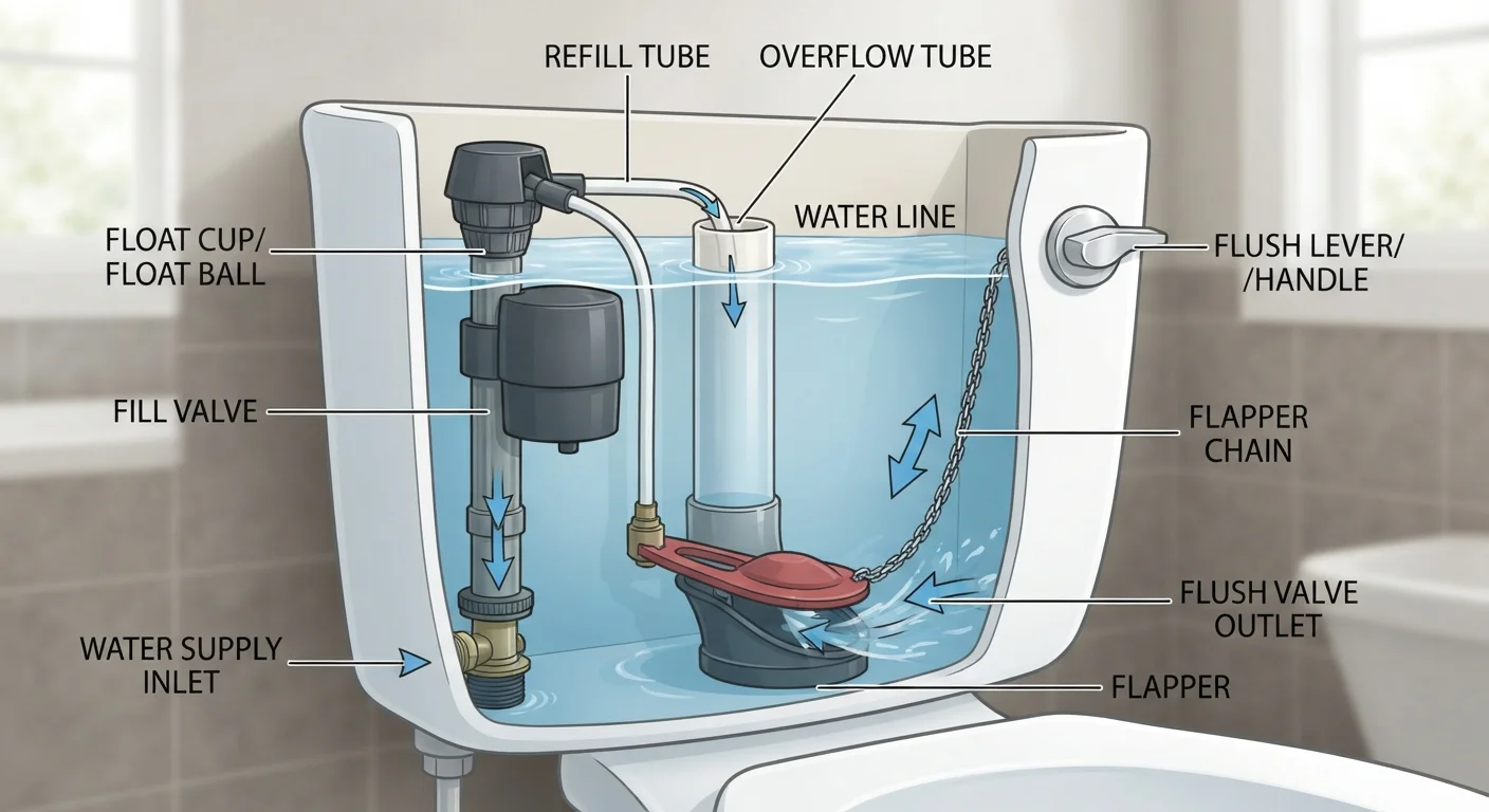 Fixing a Running Toilet: The Parts Inside the Tank and What Each One Does